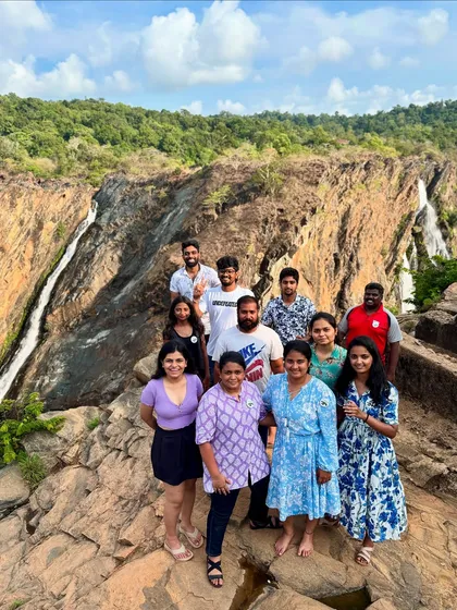 Posing at the viewpoint for Jog Falls, which we often include in our extended Gokarna trips.