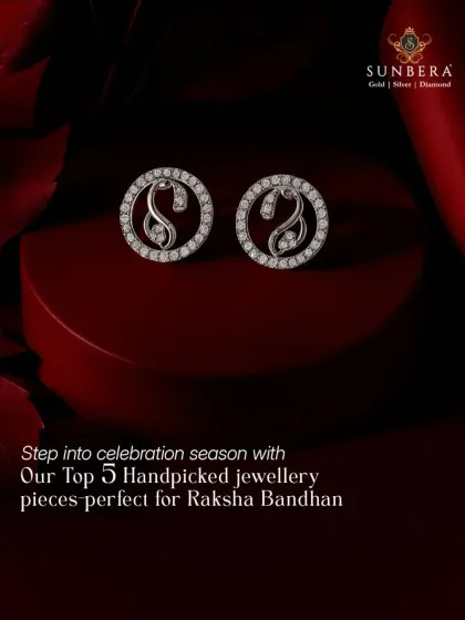 These beautiful silver stud earrings feature a paisley motif inside a diamond-studded circle. They are a perfect, timeless gift, especially for occasions like Raksha Bandhan.