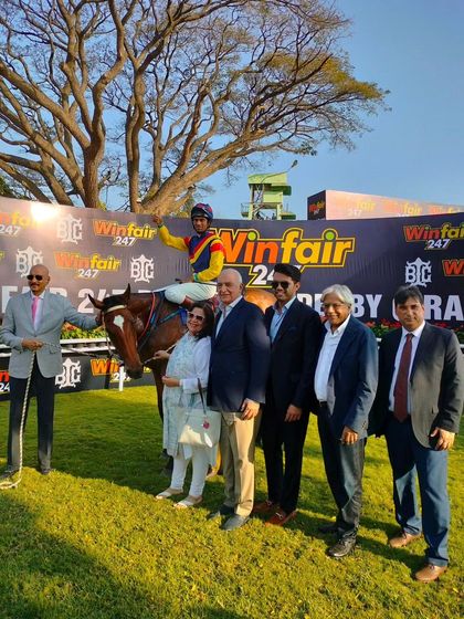 The winning team of Jamari, winner of the Winfair247 Bangalore Derby. We ensure our sponsors are part of the story, sharing the frame with the champions of the day.