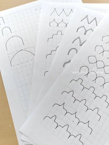 These worksheets are all about practicing basic strokes and motifs. Repetition is key to developing the steady hand needed for clean, confident line work in your mandalas.