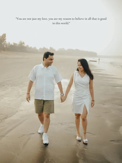 "You are not just my love, you are my reason to believe in all that is good in this world." A classic, romantic walking shot from a pre-wedding beach session.