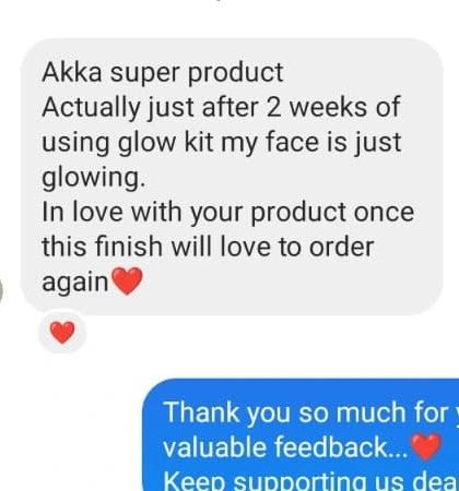 Just two weeks of using my Glow Kit and her face is already glowing. It's always a joy to hear when customers fall in love with the products and are excited to order again.