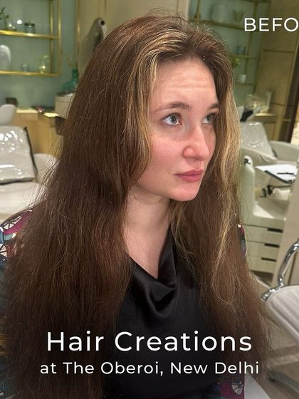 A client before her hair creation. We specialize in transformations, preparing to take this look to a new level with cool ash tones.