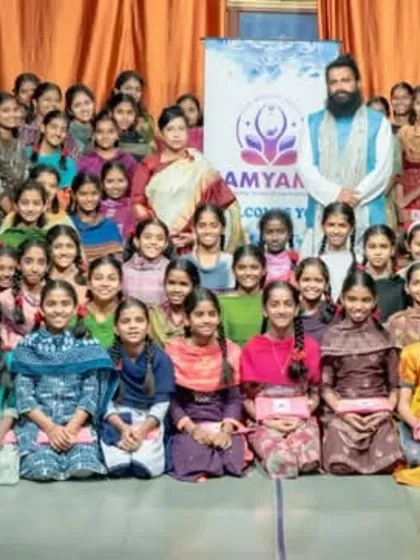 A beautiful group photo with Mahayogi Madhucarji and the bright students of Shubham Karothi Maithreyi Sanskrit Gurukul in Bangalore. We are honored to share spiritual knowledge and mindfulness practices with the next generation.