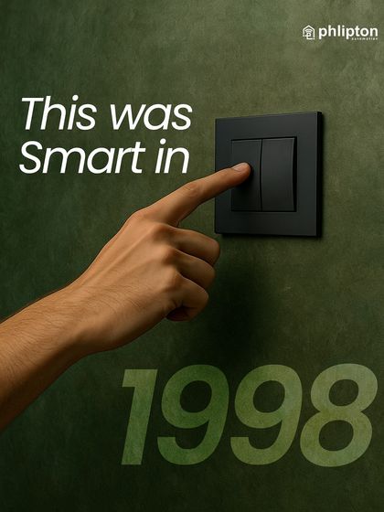 What was considered smart in 1998 is now history. This image playfully shows how far home technology has come, contrasting old switches with today's smart capabilities.