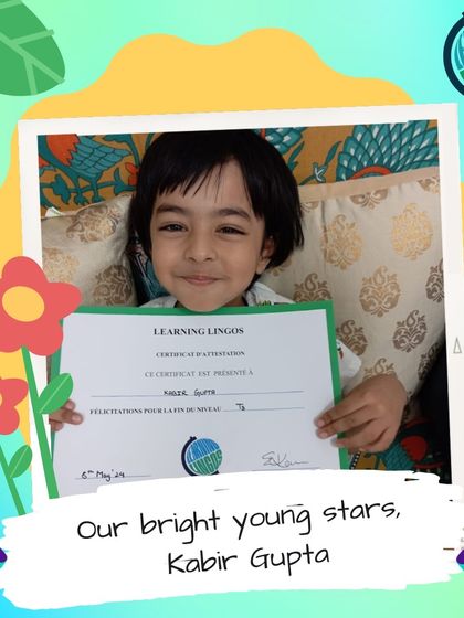 A huge congratulations to Kabir Gupta for conquering Level 3 of our French program. His progress is an inspiration to all our young learners.