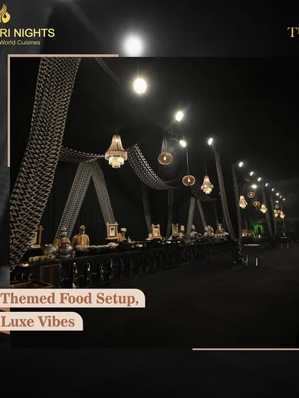 We are all set to host your wedding with themed food setups and luxe vibes. This black-and-white themed buffet line exudes modern elegance and sophistication.