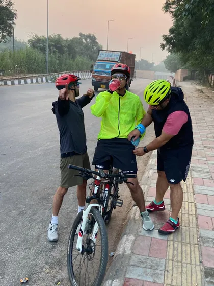 The group helping the new member with his bike. We are always there to support and guide our new riders.