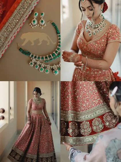 A collage of a bride's getting-ready moments and her final look. We are there for every step, from the initial vision to the final, beautiful reality.