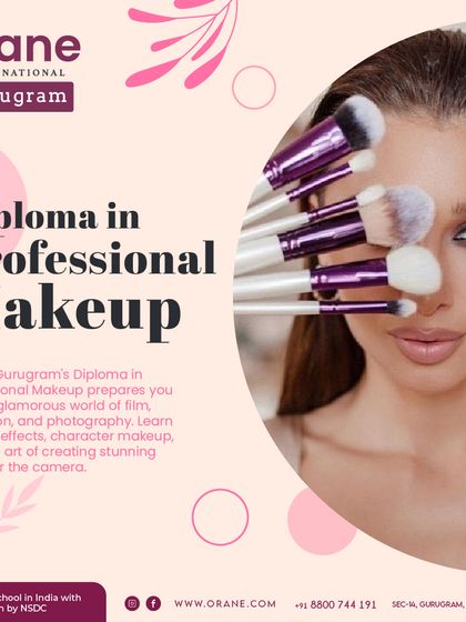 An advertisement for my Diploma in Professional Makeup. This course prepares students for the glamorous world of film, television, and photography, including special effects and character makeup.