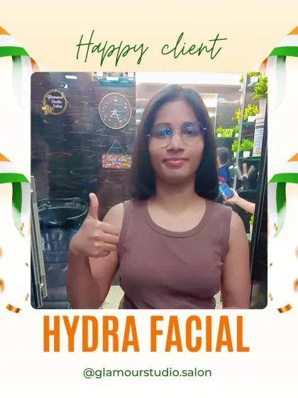 This client gives a thumbs-up for her Hydra Facial. Her smile and clear skin are the best endorsements.