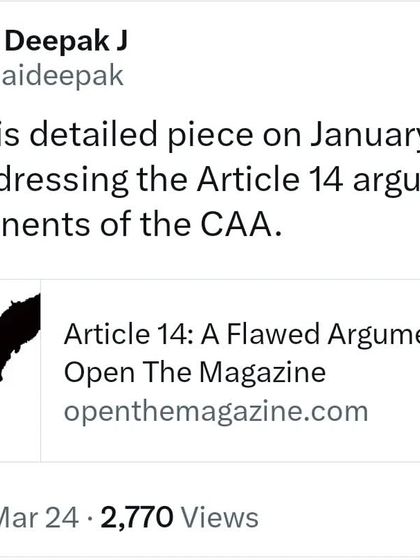 A piece I wrote in 2020 for Open The Magazine, addressing the flawed Article 14 argument used by opponents of the Citizenship Amendment Act (CAA).