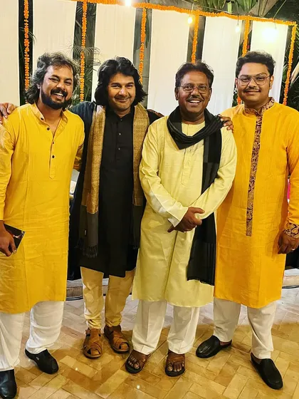 A group photo with my dad and guru Ustad Faiyaz Khan and other artists.