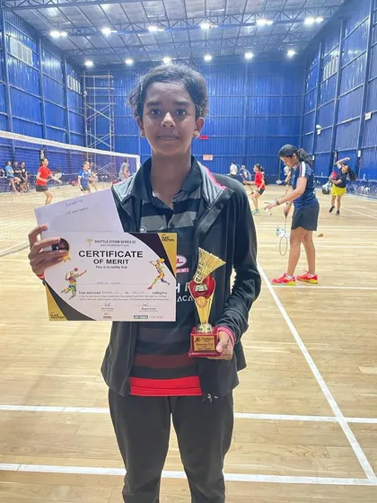 Anriya Singh, runner-up at the State Level Shuttle Storm Badminton Tournament 2023 in the Girls U15 singles event.