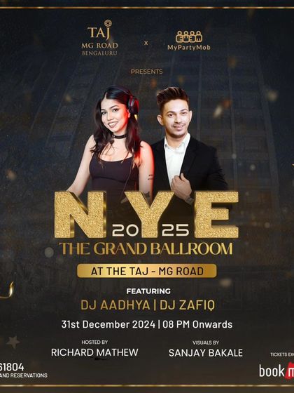 The official poster for the grand NYE 2025 celebration at The Taj MG Road, a high profile event I was proud to headline.