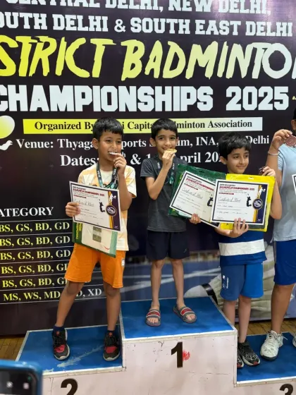 Proud moments from the District Badminton Championships. Our young champs from the academy showcasing their medals on the podium. We train them not just to play, but to compete and win.