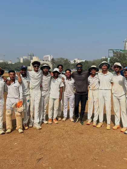 The team together after a hard-fought victory in the T20 Kurla Bapat Tournament. We celebrate our wins as a team.