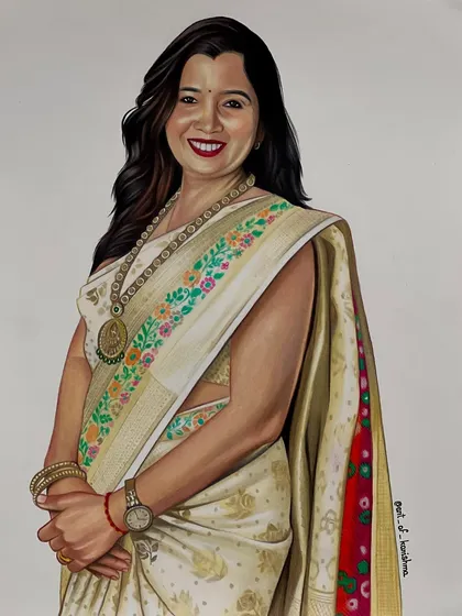 A realistic portrait brought to life with vibrant Prismacolor pencils on a high quality A3 sheet. I carefully layer colors to capture the warmth of a smile and the intricate details of traditional wear, creating a truly lifelike piece of art.