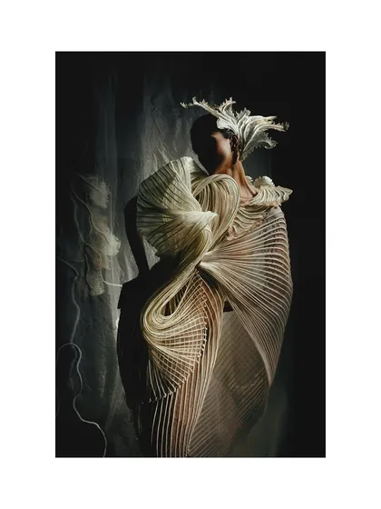Highlighting the architectural quality of a Vaishali S. couture piece. I used dramatic lighting to trace the garment's intricate, flowing lines, turning the model into a living sculpture. This is where fashion styling meets a deep appreciation for form and texture.