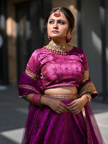 This outdoor shot shows how the makeup holds up in natural light. You will learn techniques for both indoor and outdoor settings.