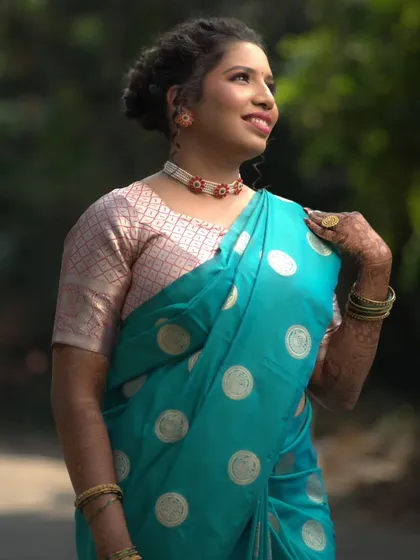 A happy, sunlit portrait of the bride-to-be, her skin glowing and her smile radiant.