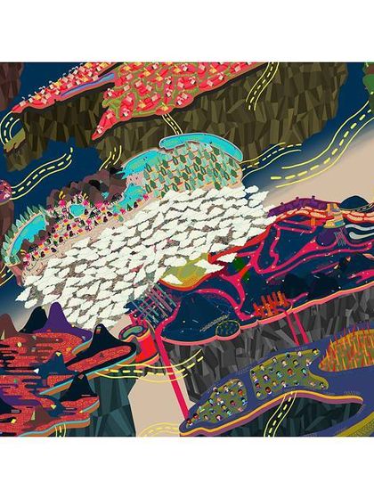 This vibrant and complex piece is another example of Sadhna Prasad's award winning portfolio. Her unique visual language creates intricate worlds that draw the viewer in.