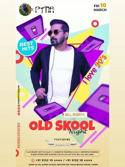 A vibrant poster for an 'Old Skool Night' where I played the best of the 90s. These retro nights are always a hit.