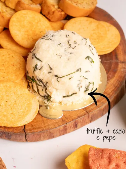 My Truffle Cacio e Pepe cheese dome. This one has a peppery warmth and cheesy goodness that feels both classic and modern.