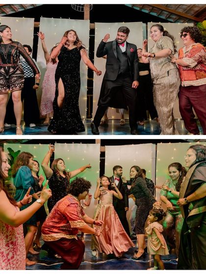 The dance floor is packed with guests having a great time. We capture the collective joy and energy of the party.