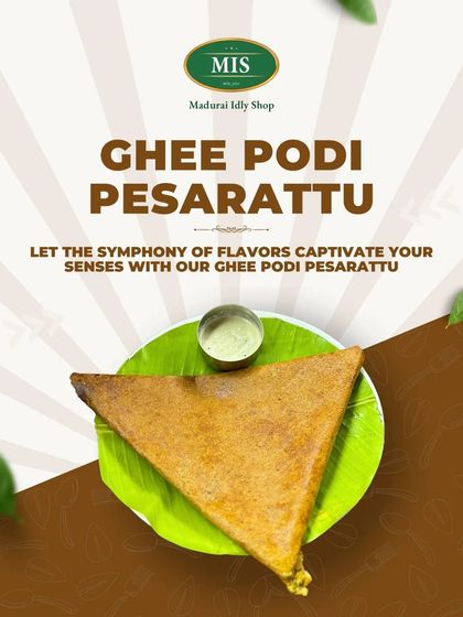 Let the symphony of flavors captivate your senses with our Ghee Podi Pesarattu, a healthy and protein-rich dosa alternative.