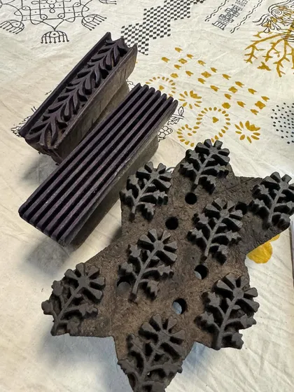 Another view of the beautiful, traditional wooden blocks. The level of detail in each carving is a testament to the incredible skill of the artisans who create them.