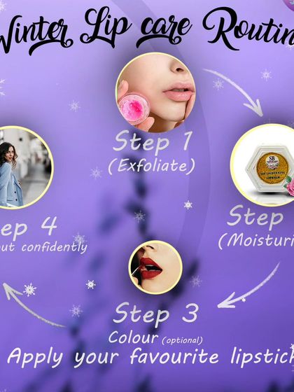 My simple 4-step winter lip care routine: exfoliate, moisturize with a good lip balm, add a pop of color with lipstick, and step out confidently.