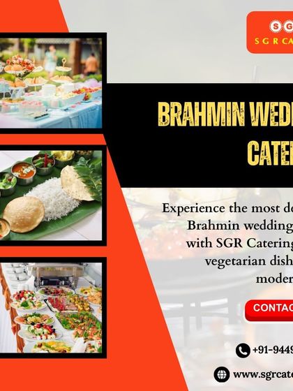 We offer delicious Brahmin wedding menus with pure vegetarian dishes served in both traditional and modern styles. This collage shows our range, from banana leaf meals to elegant buffet presentations.