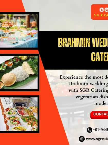 We offer delicious Brahmin wedding menus with pure vegetarian dishes served in both traditional and modern styles. This collage shows our range, from banana leaf meals to elegant buffet presentations.
