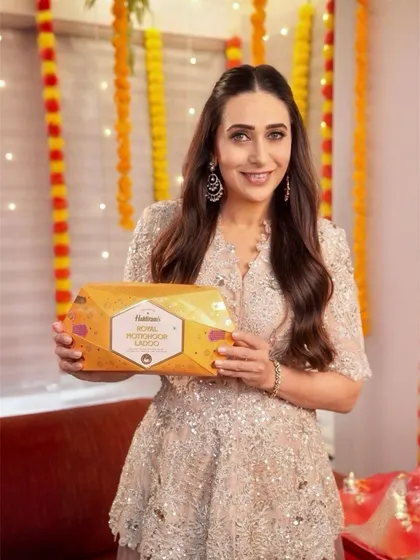 It was a pleasure styling the gorgeous Karisma Kapoor for Haldiram's Diwali campaign. I chose this champagne gold embellished ensemble to create a look that felt festive, elegant, and perfect for the brand's celebratory theme.