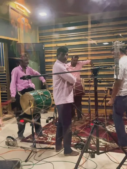 The Dollu party from Sagara during a recording session. This shows how we can bring a large ensemble into the studio to capture a powerful, authentic folk sound.