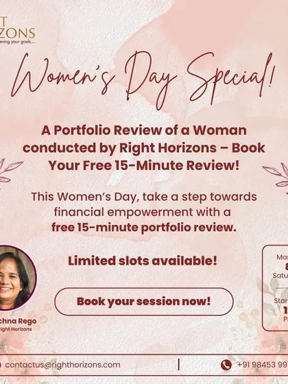Our Women's Day special offer of a free 15-minute portfolio review conducted by our Director, Mrs. Rachna Rego. This initiative was part of our commitment to financial empowerment for women.