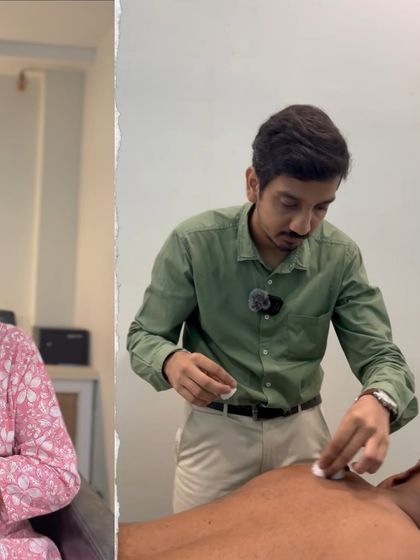 A client testimonial paired with a doctor performing a therapy. This shows the direct connection between expert guidance and positive results.