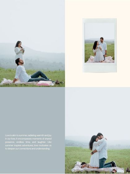 A beautifully designed collage from a picnic shoot, combining intimate portraits with a quote about love and togetherness.