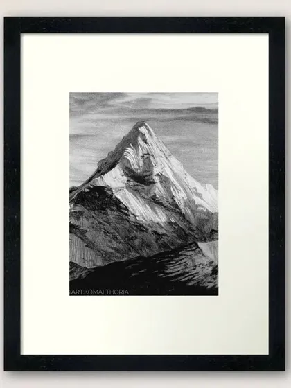 My Himalaya drawing, framed and ready to be displayed. Art prints of this piece are available.
