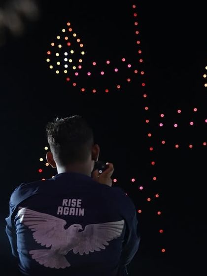 A formation of the 'Kalash' with a coconut, a symbol of purity and divinity, created for the Chintpurni Festival in Himachal Pradesh.