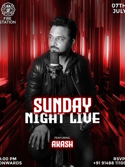 Set your Sunday ablaze with live tunes by Akash. Join us for a night of rhythm and relaxation.