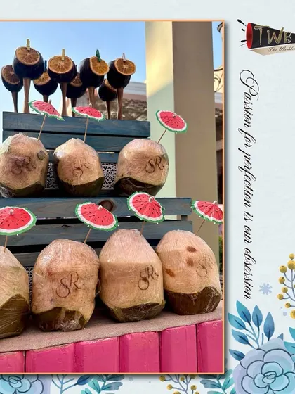 Custom-branded coconuts are a fun and refreshing addition to any daytime event, especially for destination weddings.