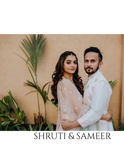 A classic portrait of Shruti and Sameer from their intimate post-wedding gathering.
