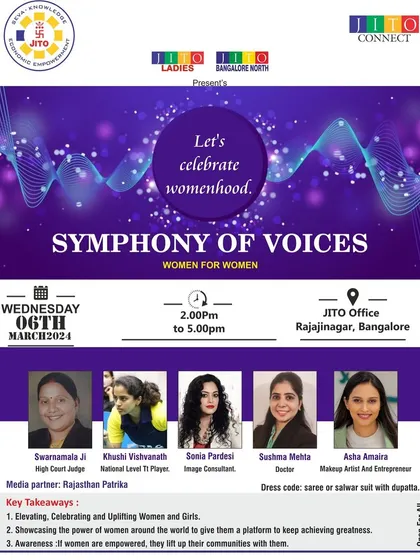 An event poster for 'Symphony of Voices', where I was invited to speak to celebrate womanhood. It was an honor to be part of a panel that included a High Court Judge and a national-level athlete.