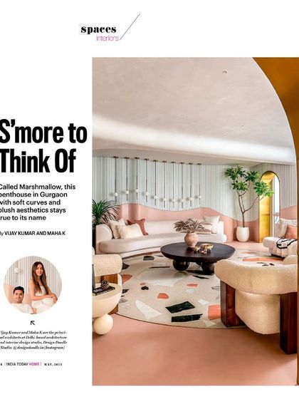 The cover story title for our "Marshmallow" project in India Today HOME, a name that perfectly captures its soft and plush aesthetic.
