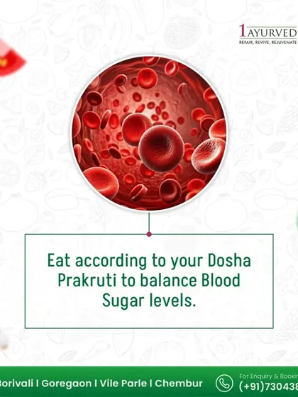 Managing blood sugar in Ayurveda is about eating according to your 'Dosha Prakruti' or unique constitution. This personalized dietary approach helps balance the body's systems and naturally regulate blood sugar levels.