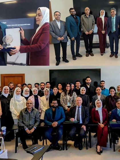 A collage from our workshop in Kuwait, showing me receiving an award and the group of resident doctors we trained.