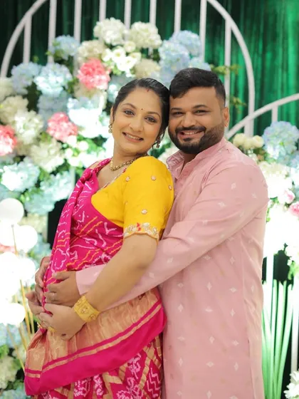 A beautiful portrait of the happy couple at their baby shower. My makeup was designed to be picture-perfect and last through all the smiles and celebrations of the day.