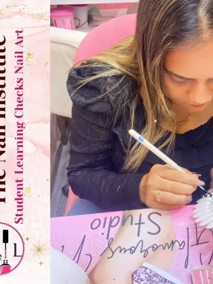 A student practices creating a checks pattern, focusing on achieving clean, straight lines for a polished look.